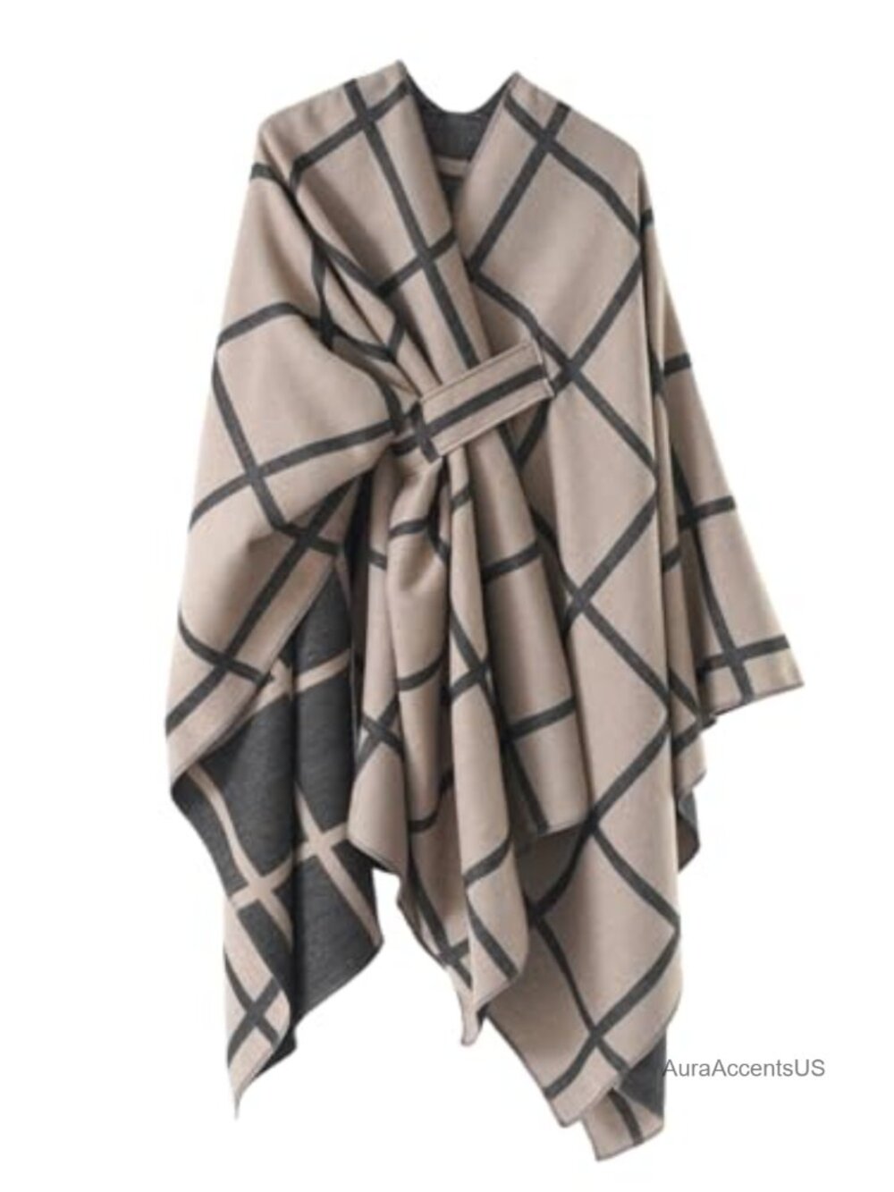 Womens Plaid Shawl Wrap Knitted Cape Open Front Poncho Scarf Blanket Warm